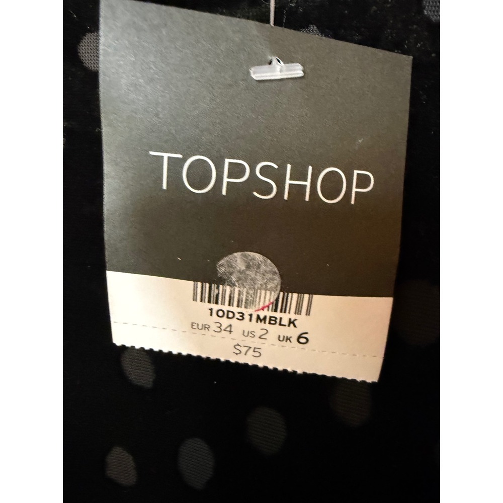Topshop NWT Black Velvet Polka Dot Dress | Size 2 | Asymmetrical Hem - Picture 7 of 8